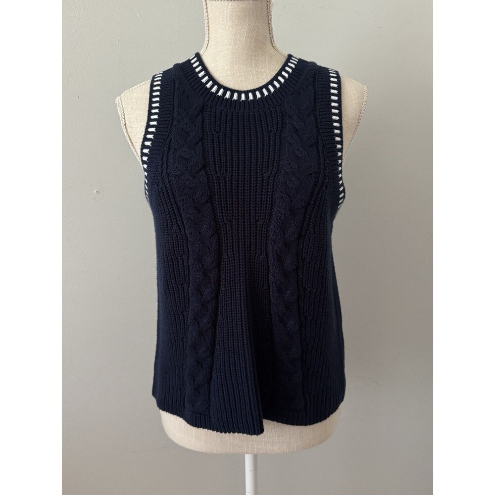 525 America Cotton Zoey Cable Stich Sweater Vest in Navy Blue Size Small